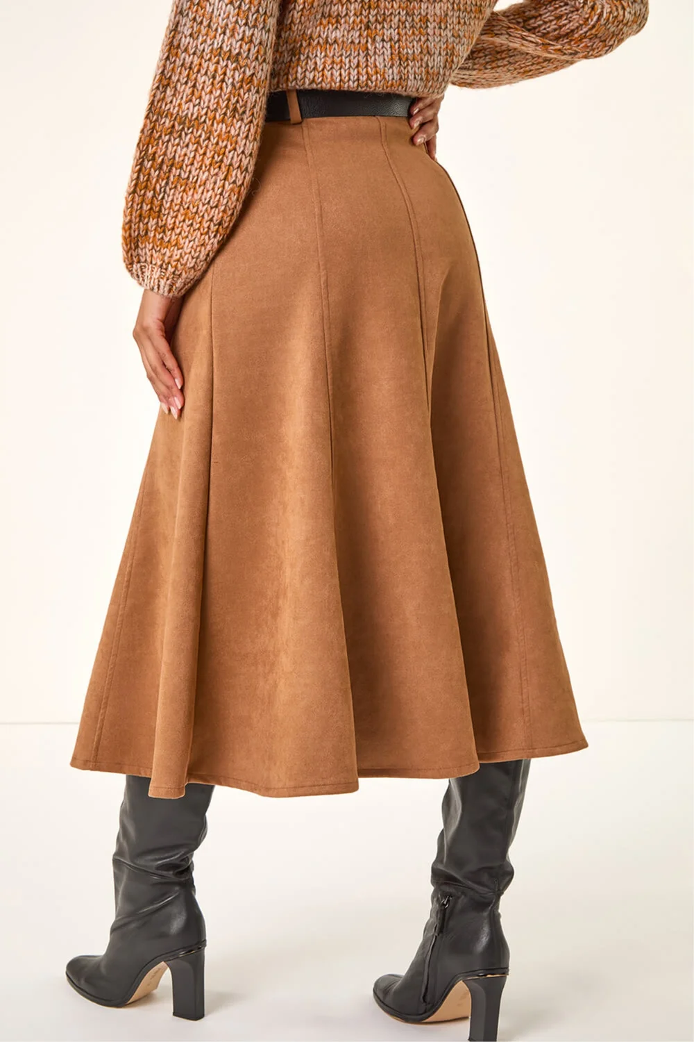 Roman Rust Belted Faux Suede Midi Skirt - 20 Image 3