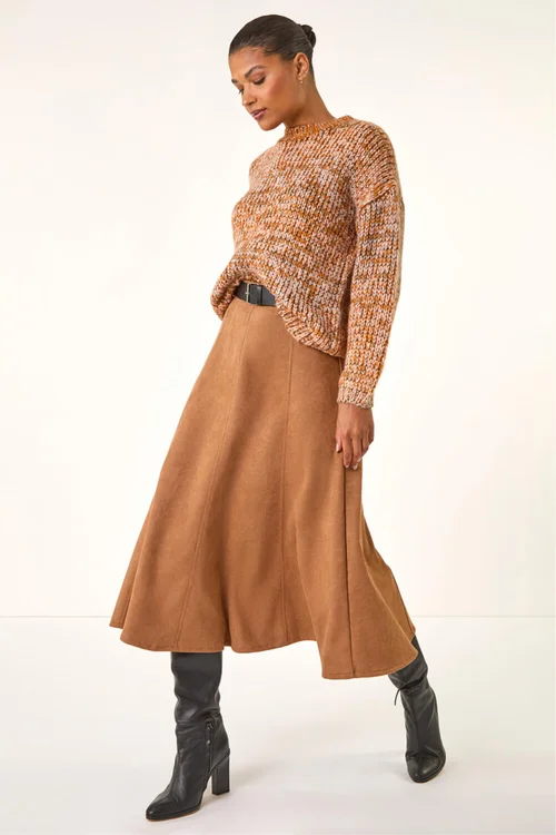 Roman Rust Belted Faux Suede Midi Skirt - 20 Image 1