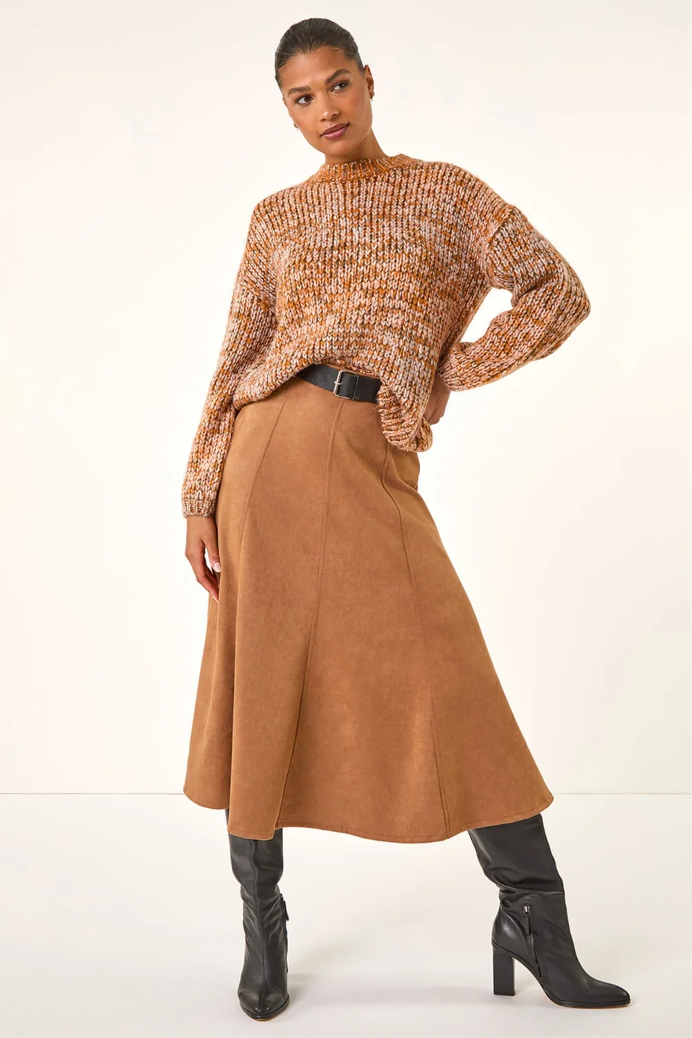 Roman Rust Belted Faux Suede Midi Skirt - 20 Image 2