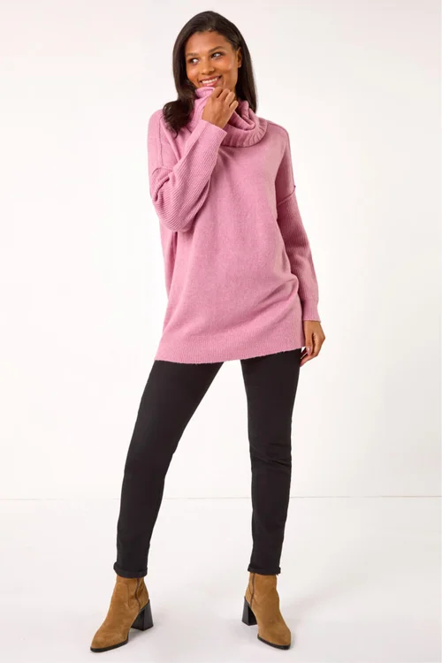 Roman Light Pink Relaxed Roll Neck Jumper - 12 Image 3