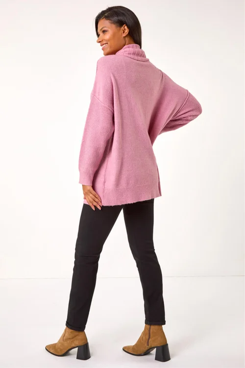 Roman Light Pink Relaxed Roll Neck Jumper - 12 Image 4