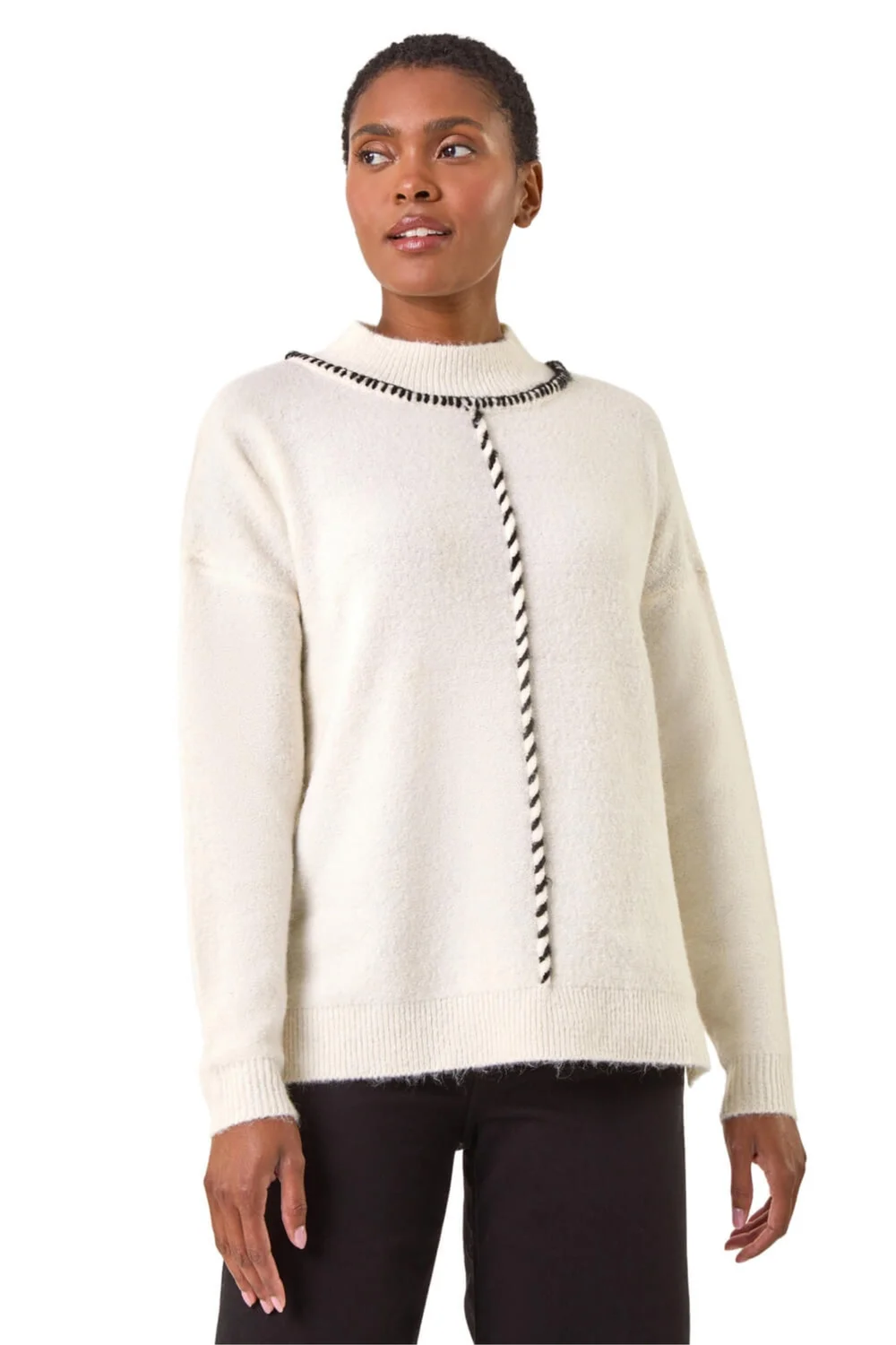 Roman Ivory Funnel Neck Seam Detail Jumper - 16 Image 1