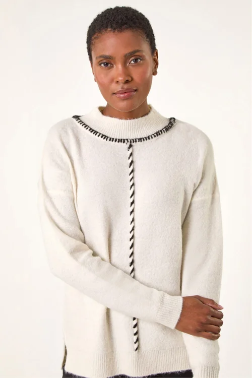 Roman Ivory Funnel Neck Seam Detail Jumper - 16 Image 2