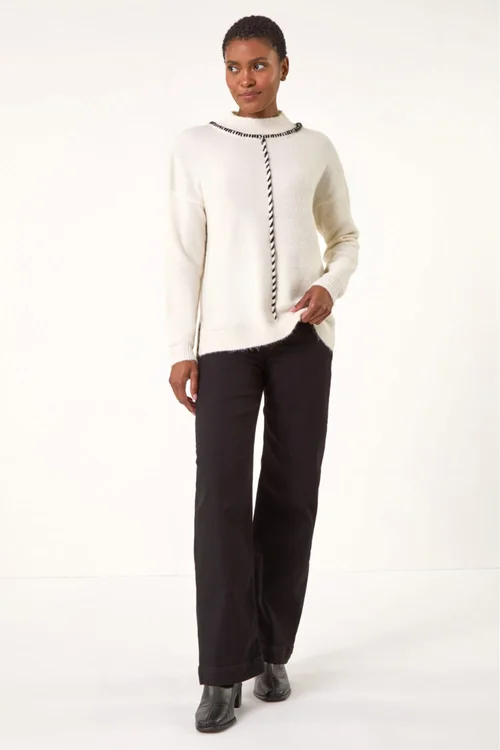 Roman Ivory Funnel Neck Seam Detail Jumper - 16 Image 3