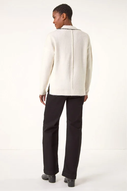 Roman Ivory Funnel Neck Seam Detail Jumper - 16 Image 4