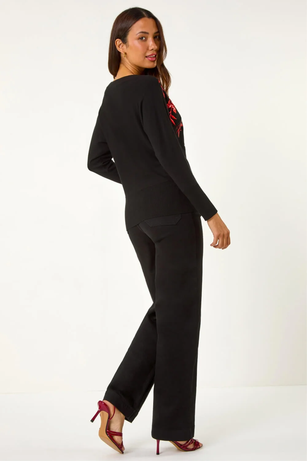 Roman Black Sparkly Floral Knitted Jumper - 18 Image 3