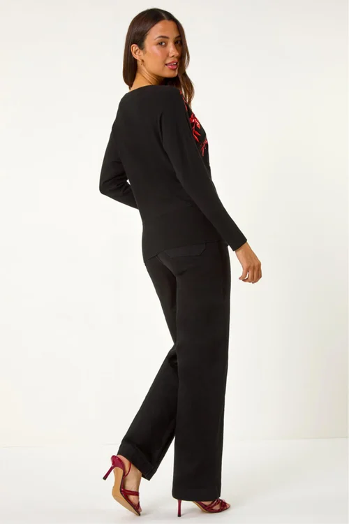 Roman Black Sparkly Floral Knitted Jumper - 18 Image 3