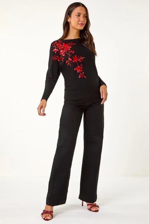 Roman Black Sparkly Floral Knitted Jumper - 18 Image 2
