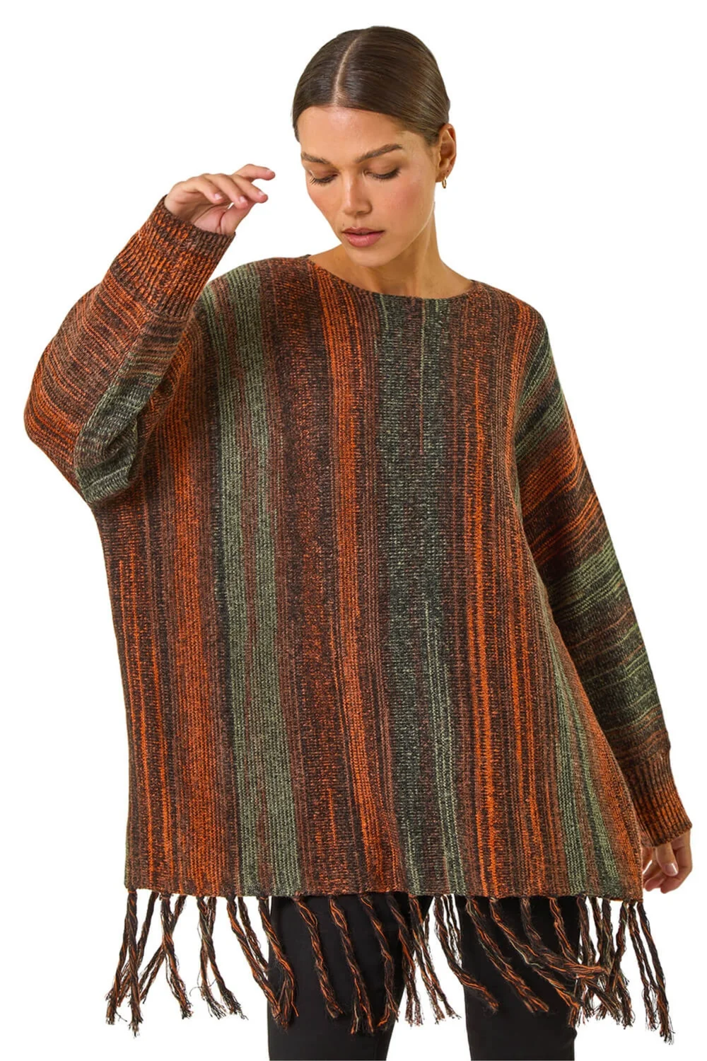 Roman Rust Ombre Vertical Stripe Fringe Jumper - 18 Image 1