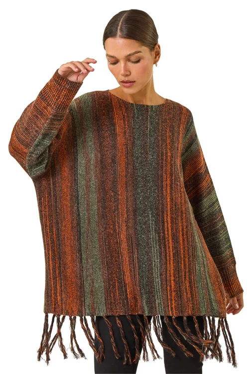 Roman Rust Ombre Vertical Stripe Fringe Jumper - 18 Image 1
