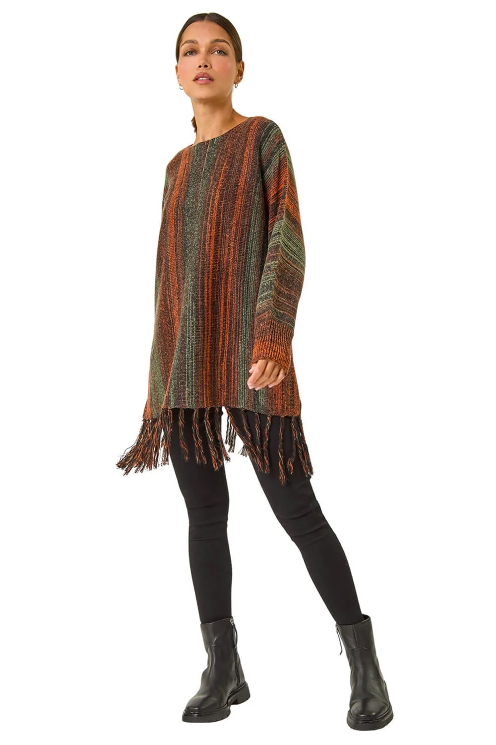 Roman Rust Ombre Vertical Stripe Fringe Jumper - 18 Image 2