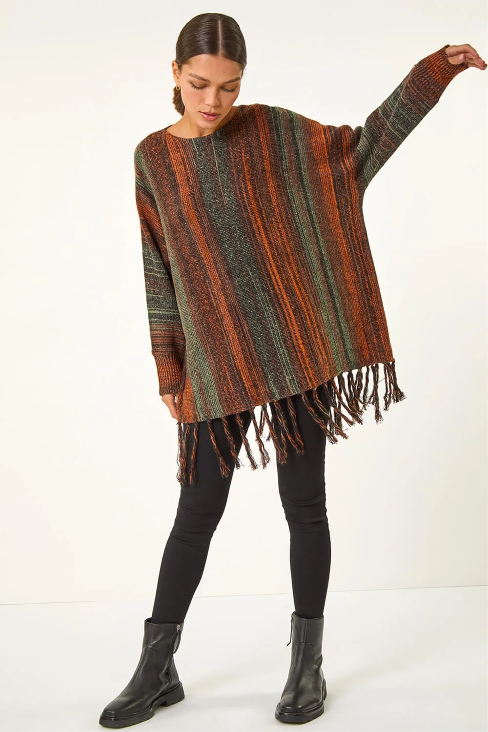 Roman Rust Ombre Vertical Stripe Fringe Jumper - 18 Image 3