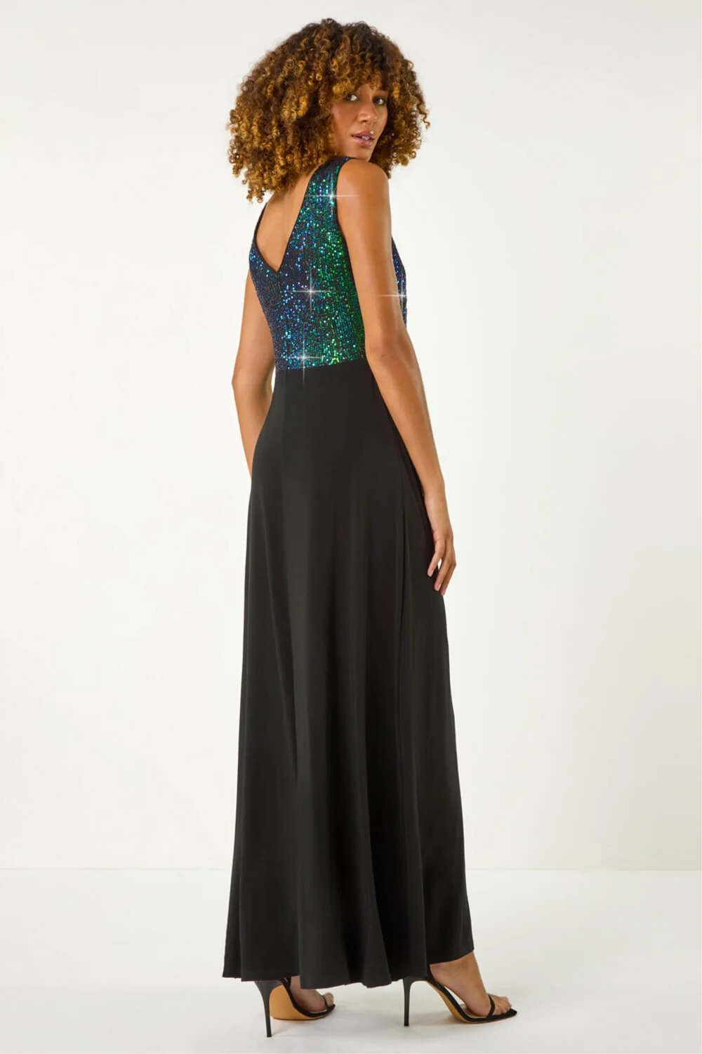 Roman Green Contrast Sequin Bodice Maxi Dress - 10 Image 3