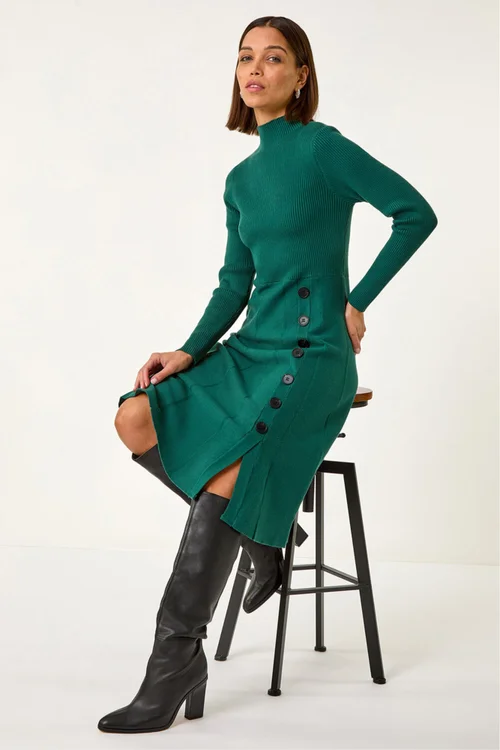 Roman Green Button Detail Knitted Dress - 18 Image 1