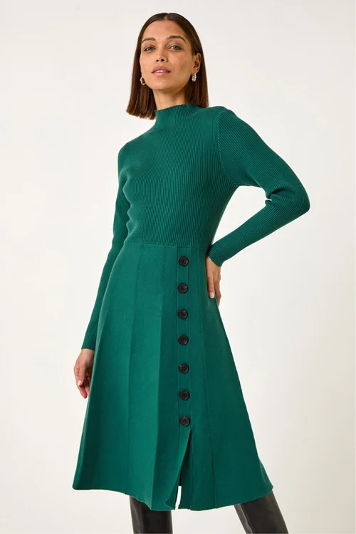 Roman Green Button Detail Knitted Dress - 18 Image 2