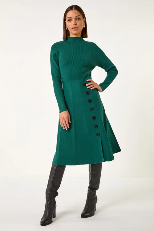Roman Green Button Detail Knitted Dress - 18 Image 4