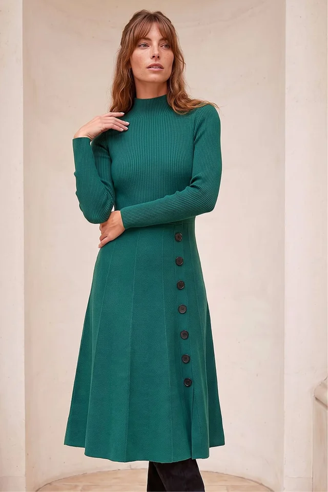 Roman Green Button Detail Knitted Dress