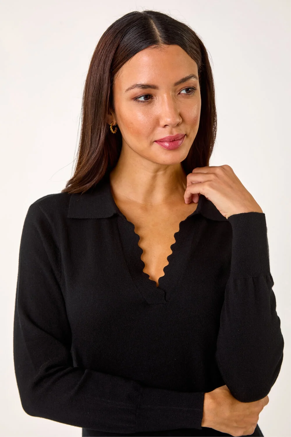 Roman Black Scallop Detail Knitted Midi Dress - 12 Image 4