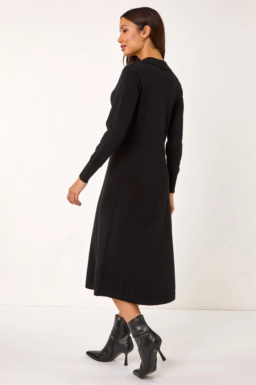 Roman Black Scallop Detail Knitted Midi Dress - 12 Image 3