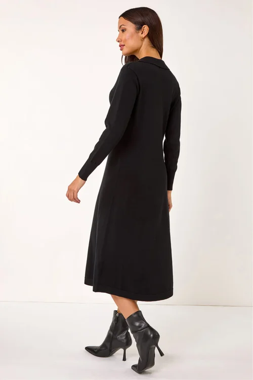 Roman Black Scallop Detail Knitted Midi Dress - 12 Image 3