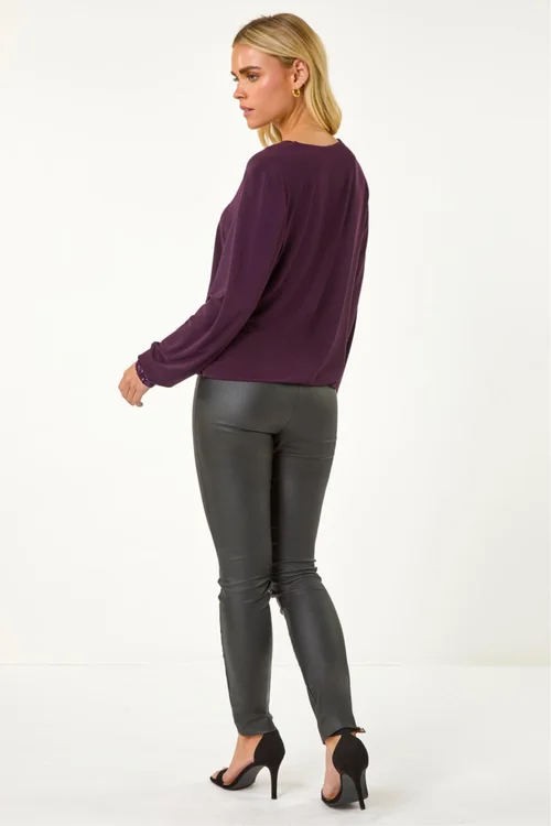 Roman Plum Petite Sequin Trim Blouson Top - 16 Image 3