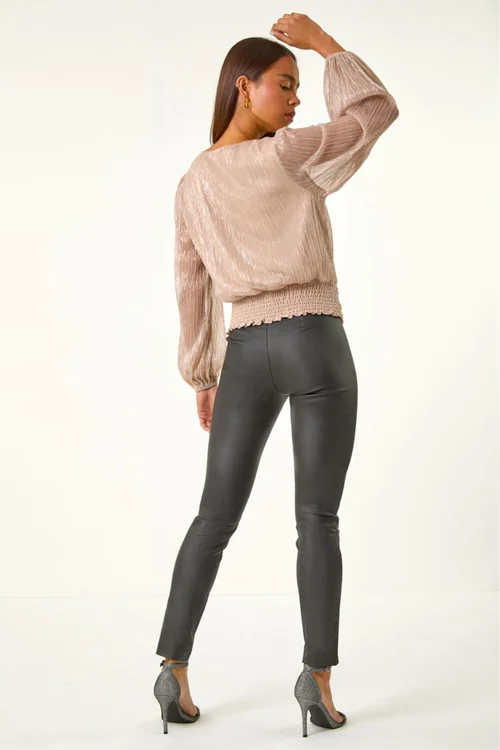 Roman Light Pink Petite Crinkle Keyhole Shimmer Top - 10 Image 3