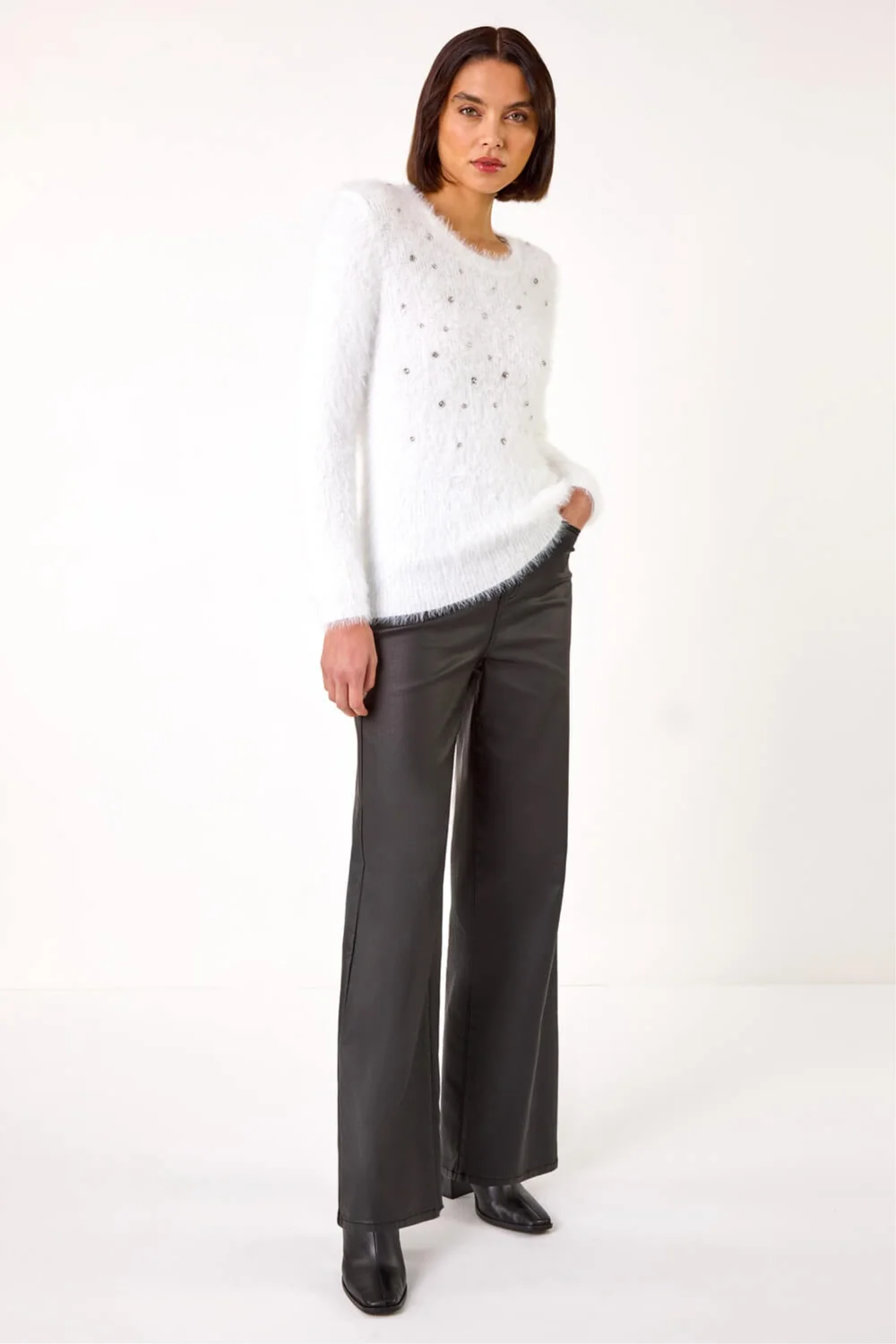 Roman Ivory Embellished Fluffy Knit Jumper - 16 Image 2