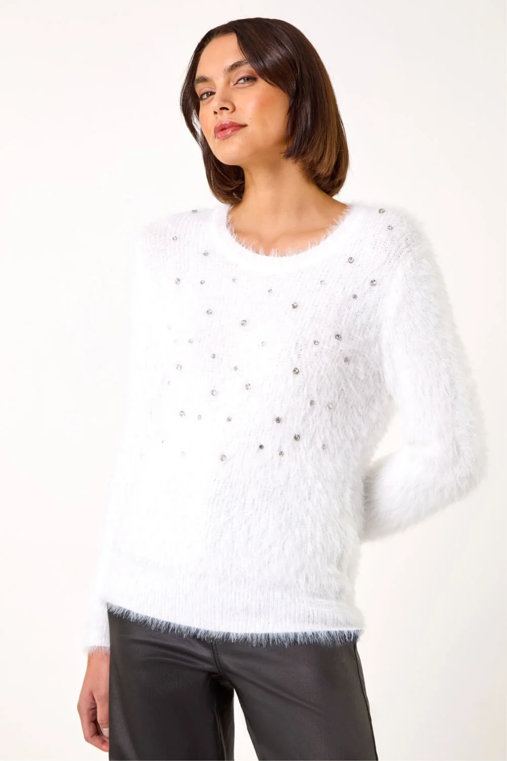 Roman Ivory Embellished Fluffy Knit Jumper - 16 Image 4