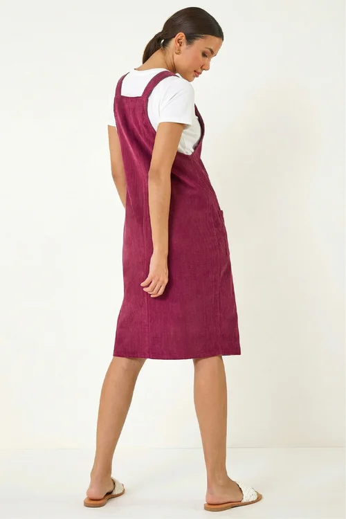 Roman Wine Corduroy Pinafore Midi Dress - 10 Image 4