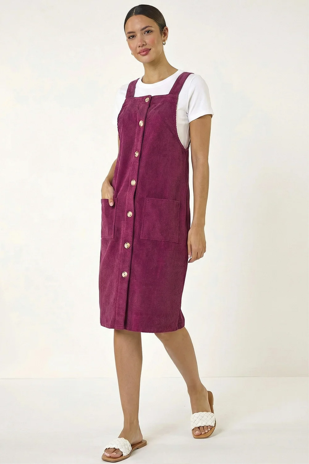 Roman Wine Corduroy Pinafore Midi Dress - 10 Image 2
