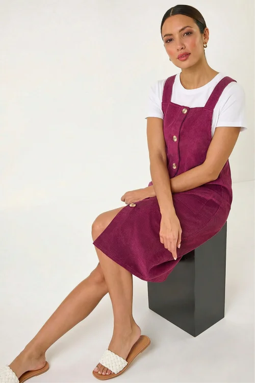 Roman Wine Corduroy Pinafore Midi Dress - 10 Image 3