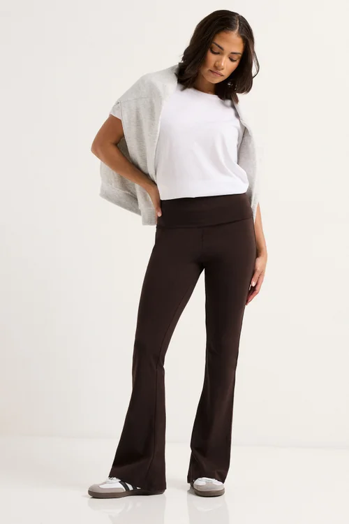 PixieGirl Petite Chocolate Brown Fold Over Flared Leggings - 18/l27 Image 1