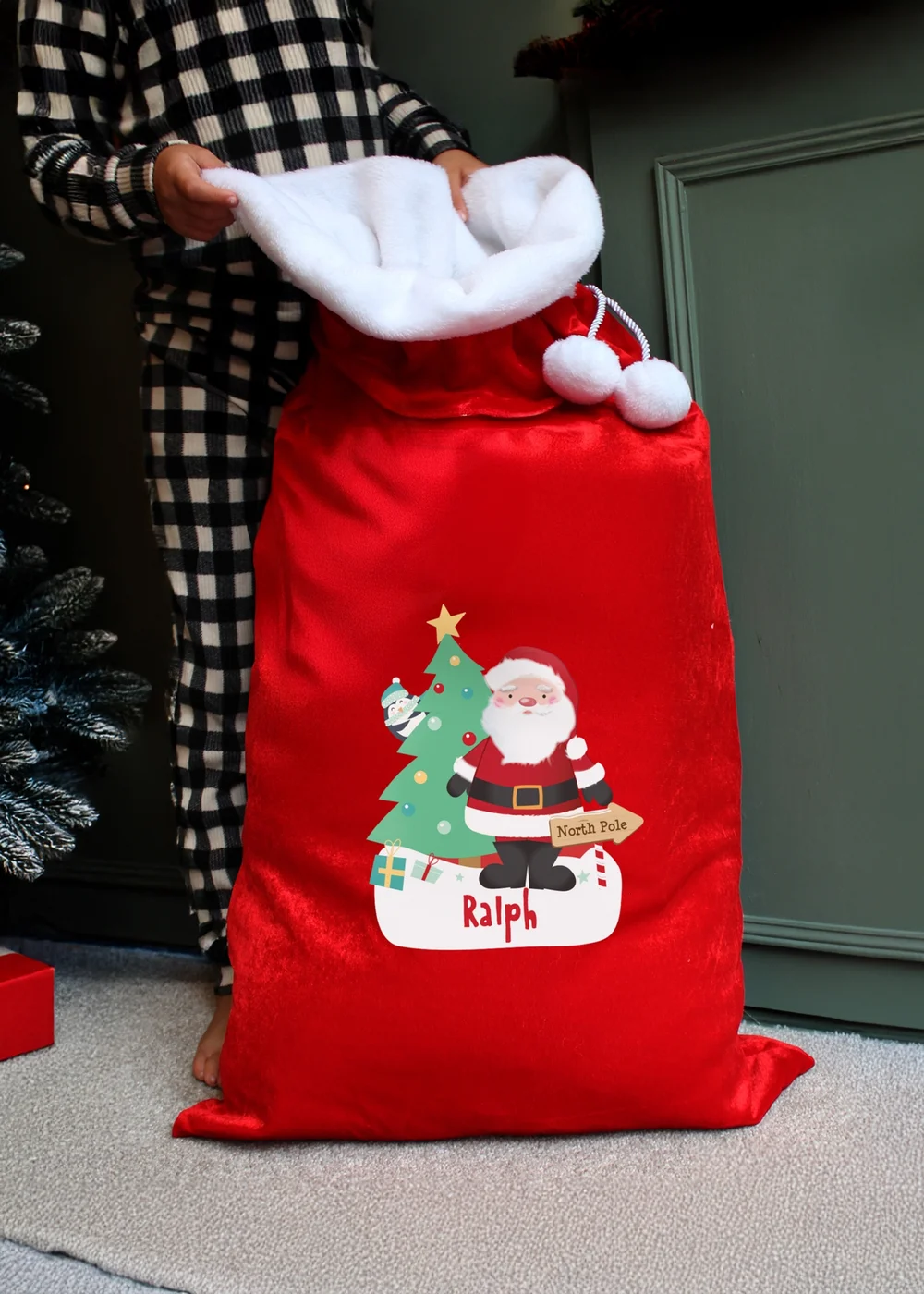 Personalised Memento Company Red Santa Luxury Pom Pom Sack - One Size Image 3