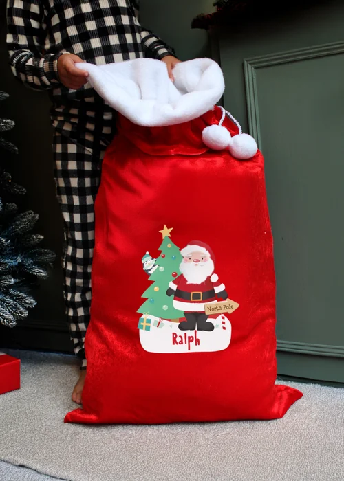 Personalised Memento Company Red Santa Luxury Pom Pom Sack - One Size Image 3