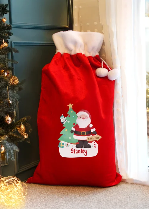Personalised Memento Company Red Santa Luxury Pom Pom Sack - One Size Image 1
