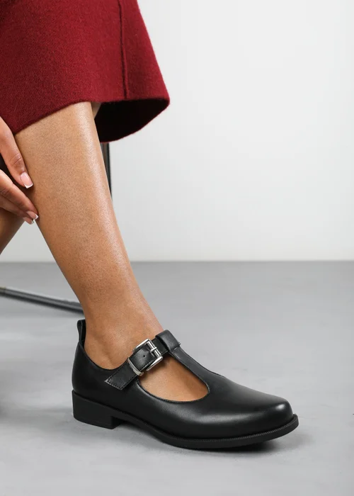 Where's That From Natalie Black PU Extra Wide-Fit Mary Janes Loafers - 4 Image 1