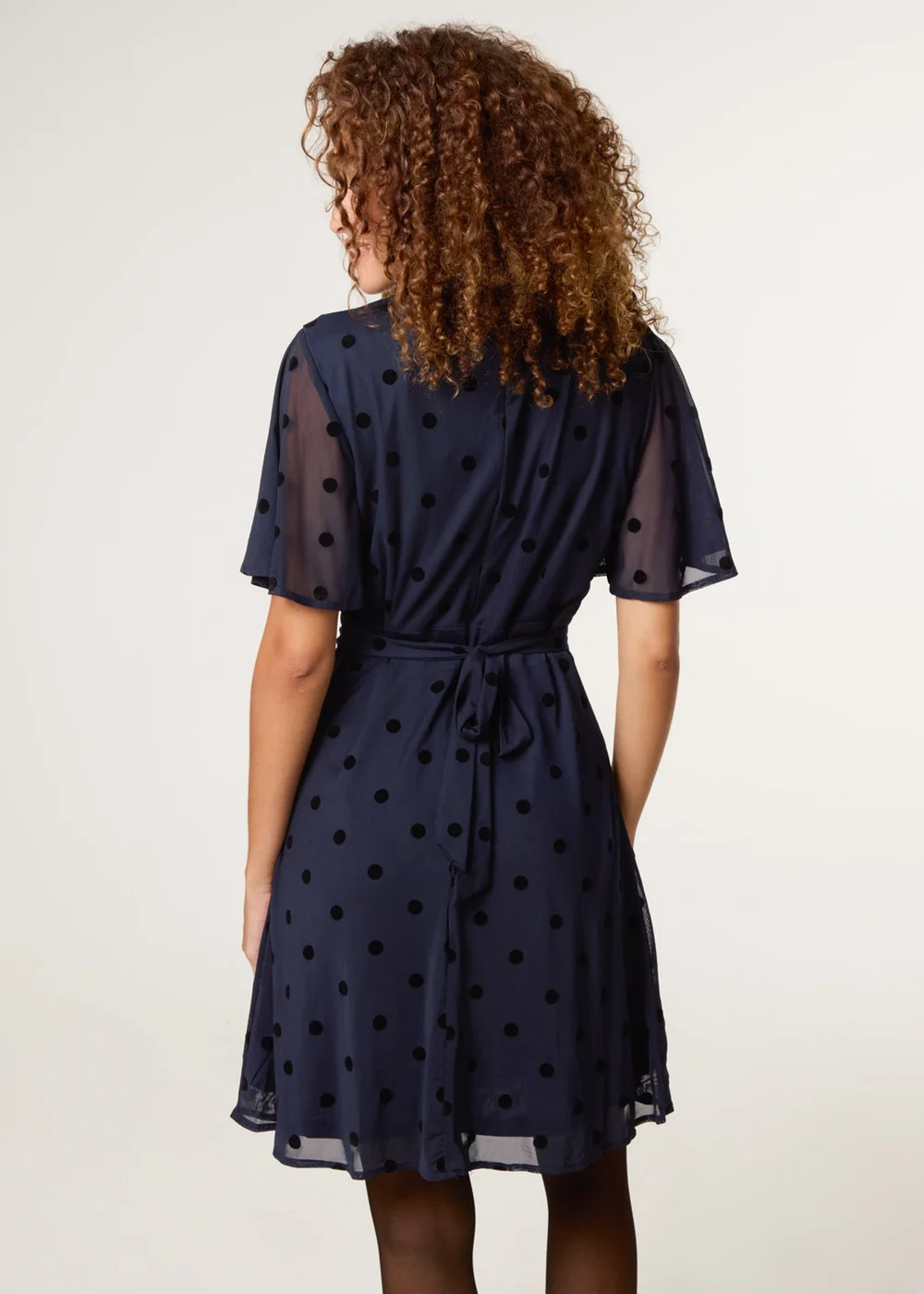 Blue Vanilla Navy Polka Dot Tie Back Dress - L Image 4