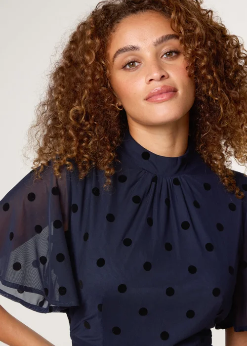 Blue Vanilla Navy Polka Dot Tie Back Dress - L Image 2