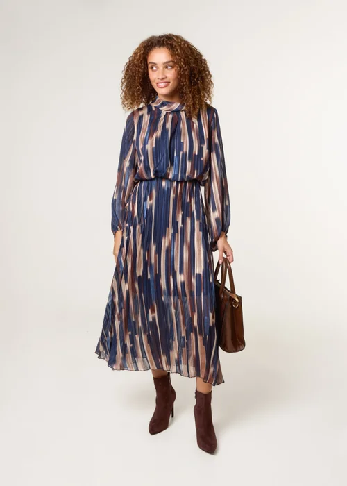 Blue Vanilla Navy High Neck Printed Dress With Elasticated Waist - S Image 2