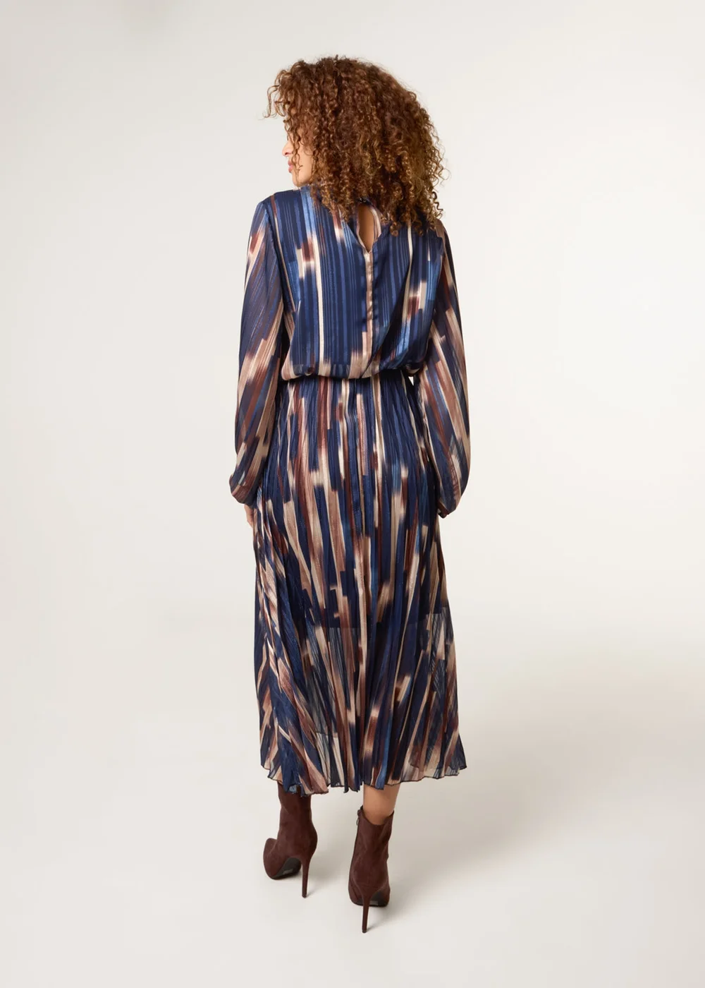 Blue Vanilla Navy High Neck Printed Dress With Elasticated Waist - S Image 4