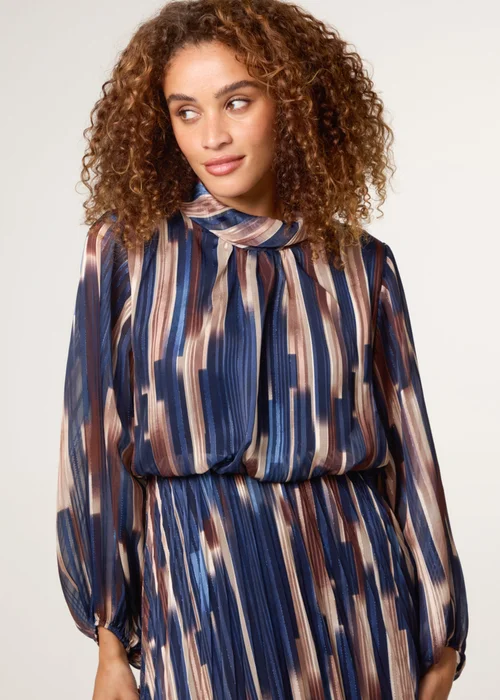 Blue Vanilla Navy High Neck Printed Dress With Elasticated Waist - S Image 3