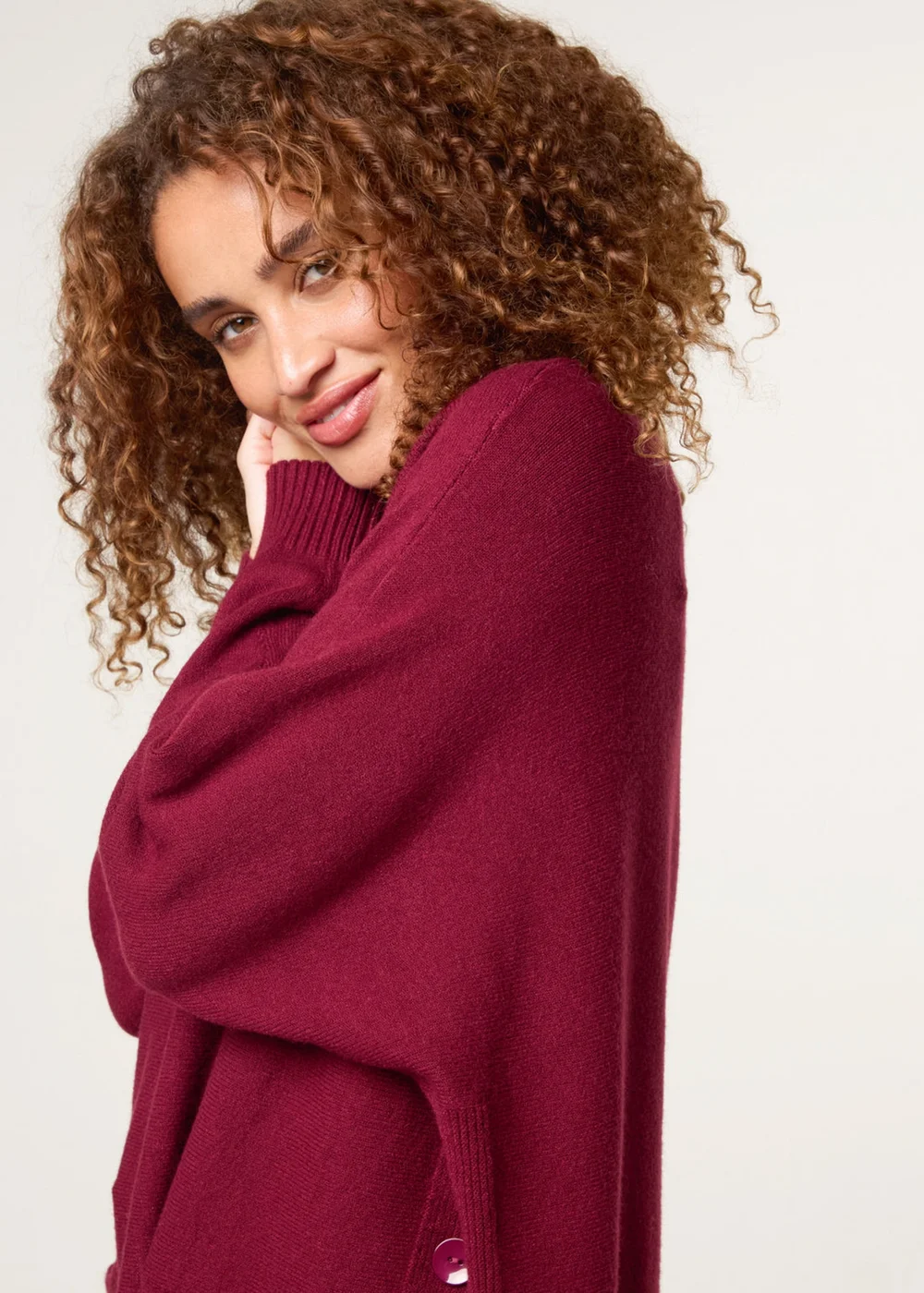 Blue Vanilla Burgundy Pocket Slash Neck Jumper - One Size Image 3