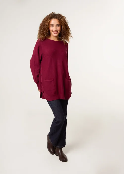 Blue Vanilla Burgundy Pocket Slash Neck Jumper - One Size Image 2