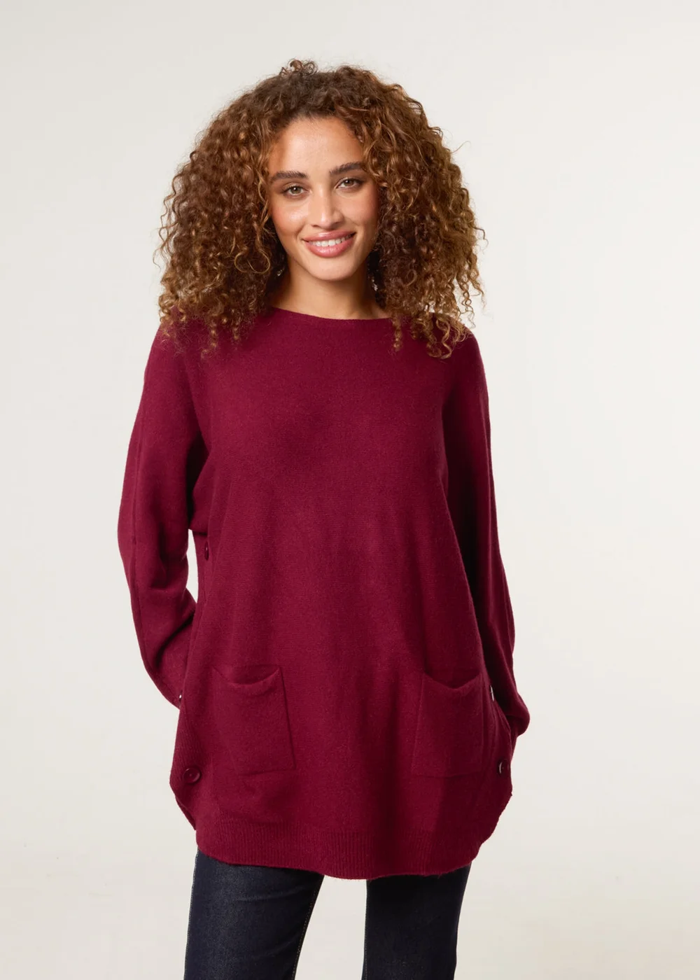 Blue Vanilla Burgundy Pocket Slash Neck Jumper - One Size Image 1