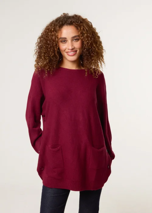 Blue Vanilla Burgundy Pocket Slash Neck Jumper - One Size Image 1