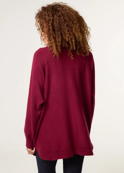 Blue Vanilla Burgundy Pocket Slash Neck Jumper - One Size Image 4