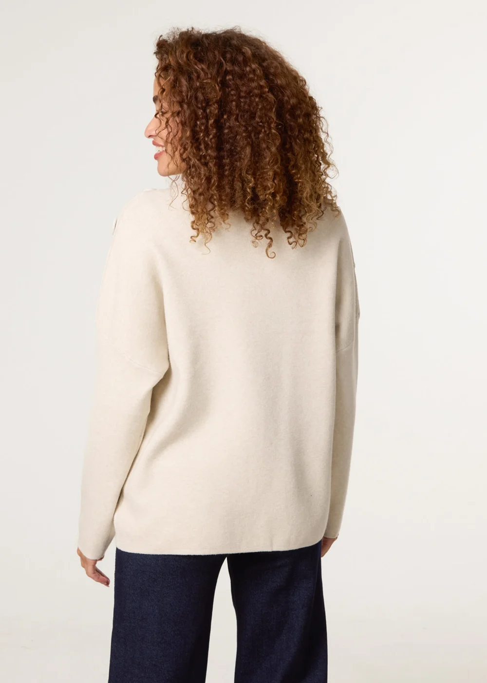 Blue Vanilla Beige Button Shoulder Jumper - L/XL Image 4