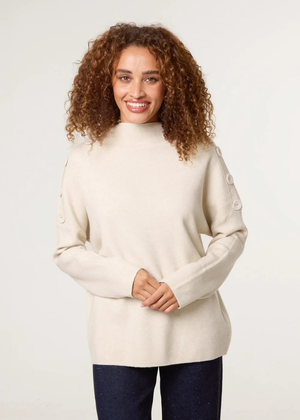 Blue Vanilla Beige Button Shoulder Jumper - L/XL Image 2