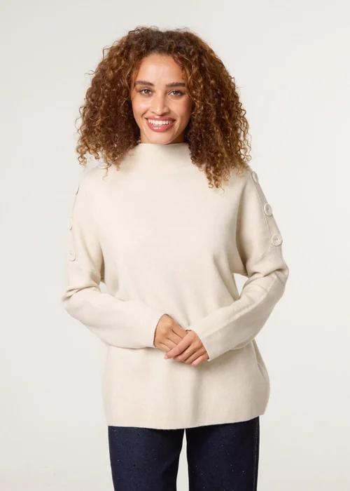 Blue Vanilla Beige Button Shoulder Jumper - L/XL Image 2