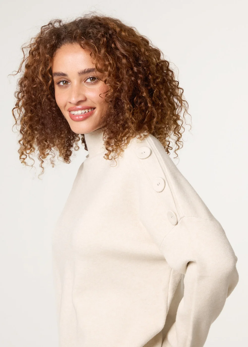 Blue Vanilla Beige Button Shoulder Jumper - L/XL Image 1